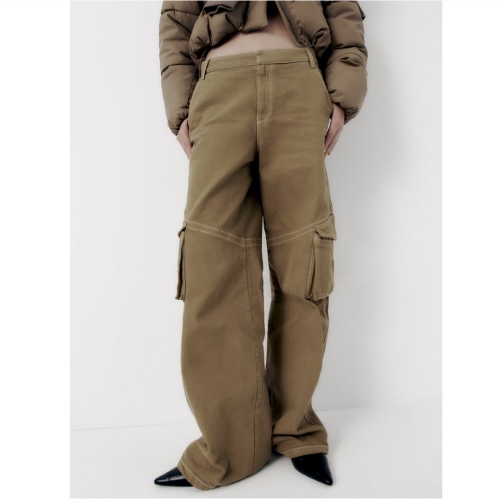 NWT Zara high waisted wide leg cargo pants - Picture 3 of 16